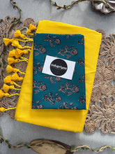 Yellow Handloom Cotton Saree With Rama Print Blouse
